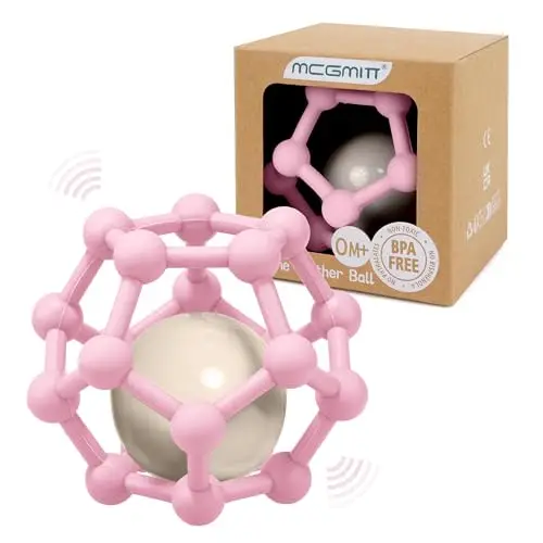 MCGMITT Sonajero Mordedor Bebe Silicona, Pelota Sensorial Bebe Agarre Luz y Suave Juguetes para 0 3 6 9 12 Meses Bebes sin BPA, 10cm, Regalos para Recién Nacidos (Rosa)