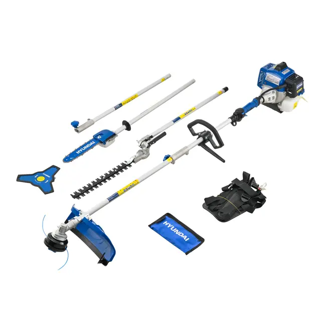 Hyundai Multi-Tool Térmica 56CC 5-en-1 - Desbrozadora, Corta-setos, Sierra de podar & Accesorios, Eje Separable, arnés Incluido, Sistema de jardinería versátil