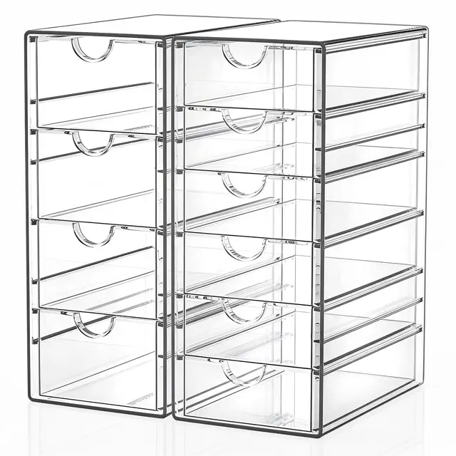 GoMaihe Organizadores de Escritorio (pack de 2): Organizador de Maquillaje Acrílico con 10 cajones | Organizador Multifuncional para bolígrafos, artículos de papelería(21 x 22,5 x 17,5 cm)