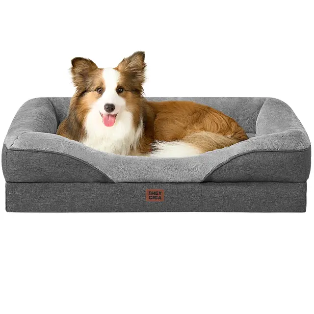 EHEYCIGA Cama Ortopedica y Viscoelastica para Perro Grande 91x68x17.5 cm, Memory Foam Sofa para Perros Lavable, Cama Gato Suave, Gris Oscuro