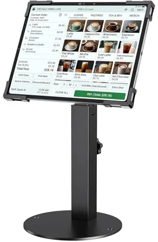 Soporte Antirrobo Kiosco Para Tablet De 10"-14" iPad Pro Air Y Samsung, Montaje TPV De Mostrador Seguro De Acero Resistente Para Negocios Y Tiendas Comerciales, Altura Ajustable, Rotación 360°, Negro