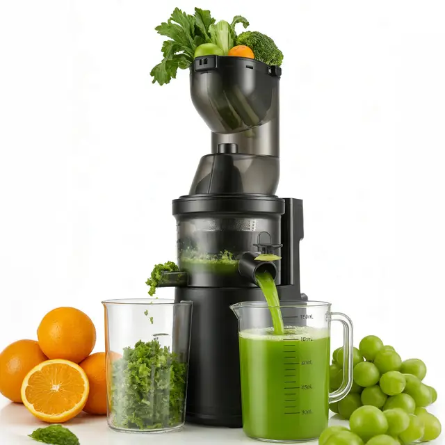 Extractor de Zumos y Verduras con Boca XL de 140 mm, Motor de 500W, Licuadora Slow Juicer, Separación de Pulpa, Protección Infantil, Fácil Limpieza, Para Frutas y Verduras Enteras