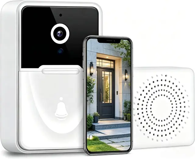 Genérico VideotimbreTimbre Inalámbrico con 2.4GHz WiFi, HD Vídeo Timbre Puerta Inteligente con Cámara, Visión Nocturna, Audio bidireccional, Instalación Fácil por App Cuenta Propia