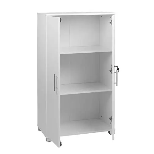 MMT - Armario de Almacenamiento de Oficina, Madera Blanca, 120 cm de Alto, con Cerradura, para Oficina, Garaje, Utilidad.