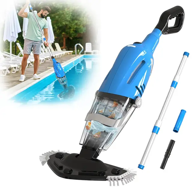 2026 Nueva Aspiradora de Piscina con Batería, Limpiafondos Manual para Piscina, Autonomía 80 Minutos, Aspiradora Eléctrica para Piscina, SPA, Azul
