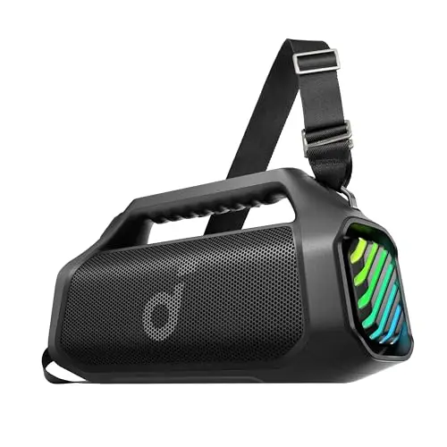 soundcore Boom 2 Pro - Altavoz para Exteriores (140 W, 2+2 Canales, BassUp 2.0, 20 h, Carga rápida, IP68, Resistente al Polvo y al Agua, Luces RGB, USB-C, Banco de energía, BT 5.3, Altavoz portátil