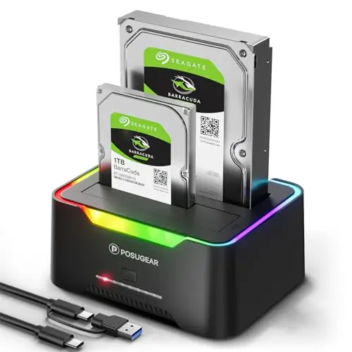 POSUGEAR Estación de Acoplamiento de Disco Duro USB 3.2 Gen 1 Base de Conexión para SATA HDD/SSD de 2.5"/3.5", Doble Bahía, Soporte de Clones Fuera de Línea, hasta 40 TB con UASP