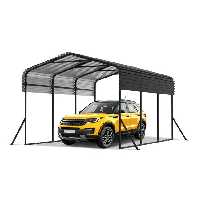 FIVMEN Carport Auto Metal 300 x 450 cm Dosel para coche con techo puntiagudo de chapa trapezoidal estable, protección solar y resistente a la intemperie