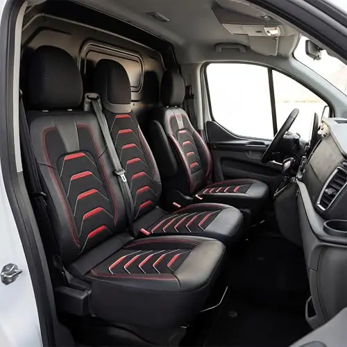 Fundas de asiento de coche universales 2+1 para Renault Trafic 3 – Opel Vivaro B (2014-2018), Fiat Talento (2016-2020) de lino, negro-rojo, juego de asientos delanteros derecho dividido
