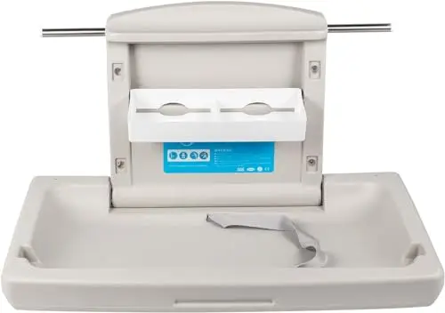 VEVOR Cambiador para Bebé 85 x 57 x 47 cm, Cambiador de Pared Plegable con Correa de Seguridad, Material de HDPE, Carga de 15 kg, Superficie Cóncava Lisa y Ancha, para Baños Públicos, Privados, Gris