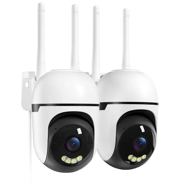 Camara Vigilancia WiFi Exterior 2K Camaras IP Vigilancia Domicilio 360° con Visión Nocturna en Color, IP66, Seguimiento Automático, Alerta de Movimiento, 24/7 Grabación en Tarjeta SD, 2Pcs