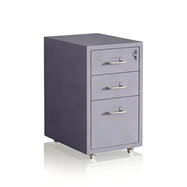 Relaxdays cajonera con Ruedas, 3 cajones, 45,5 x 28 x 41 cm, Cerradura con Llave, archivador metálico, Gris