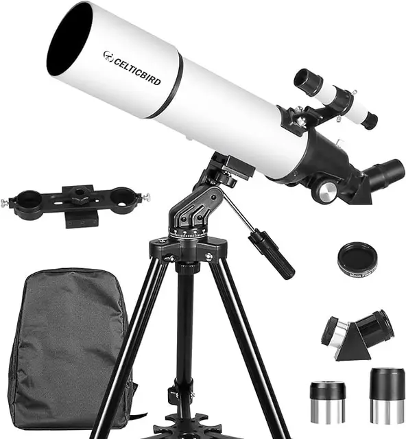 CELTICBIRD Telescopio para Adultos Principiantes en astronomía - Telescopio Refractor portátil astronómico Revestimientos de Alta transmisión Totalmente（80560） 4 Multicapa Montaje AZ （80560）