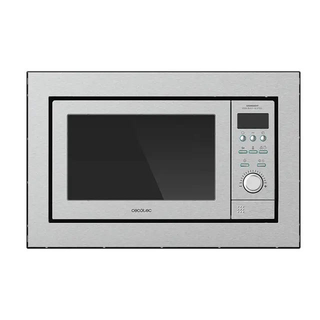 Cecotec Microondas encastrable Digital GrandHeat 2500 Built-In Steel. 900W, Integrable, 25 Litros, Grill, 10 funciones preconfiguradas, Multicooking, Quick Start