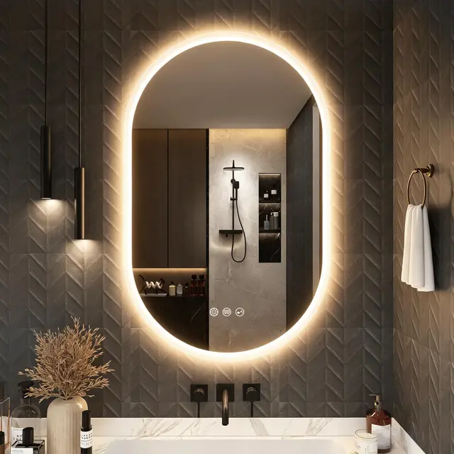 S'bagno Oval Bluetooth Espejo Baño con Luz 50x80cm, Antivaho, Espejos de Baño con Led y Memoria, 3000K/4000K/6500K, Regulable, Cristal Templado HD, IP44 Espejo Baño Led, Horizontal o Vertical