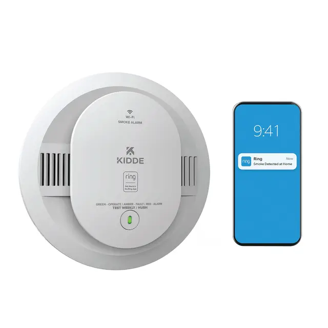 Kidde Detector de Humo Inteligente, aplicación Ring habilitada para notificaciones en Tiempo Real, interconectividad inalámbrica, Pilas AA