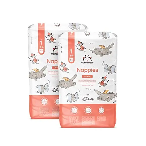 Marca Amazon - Mama Bear Disney pañales ultrasecos, Talla 1 (2-5 kg), Blanco, 96 Unidad, 2 Paquetes de 48 - PACK MENSUAL