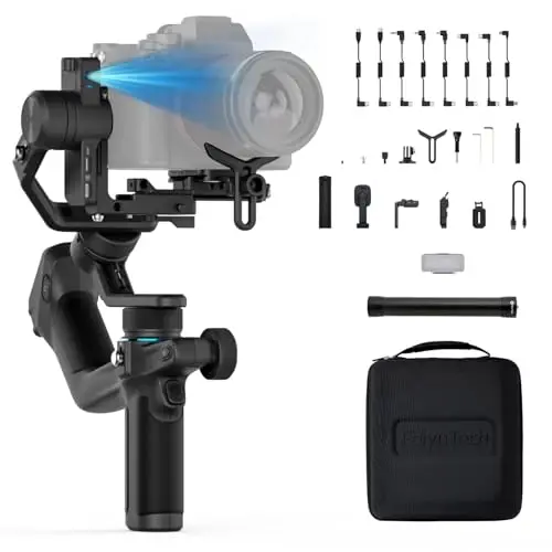 Feiyu SCORP Mini 2 Kit [Oficial] Estabilizador Todo en 1 para cámaras sin Espejo/GoPro/Smartphones, cardán de Mano de 3 Ejes con Bolsa de Transporte, luz Selfie y Barra de extensión, Color Negro