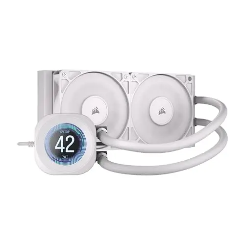 Corsair Nautilus 240 RS LCD Refrigeración líquida de CPU – Pantalla LCD IPS de 2,1", 240mm AIO, Bajo Ruido, Daisy-Chain, Intel LGA 1851/1700, AMD AM5/AM4 – Incluye 2 Ventiladores RS120 – Blanco