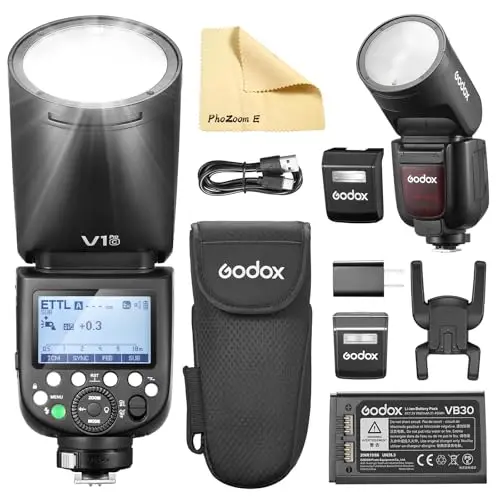 Godox V1PRO-C V1Pro C Cabeza Redonda Flash de Cámara TTL Speedlite 2.4G Inalámbrico TTL Speedlight Strobe,76Ws HSS 1/8000s con Batería Li-Ion para Cámaras Canon