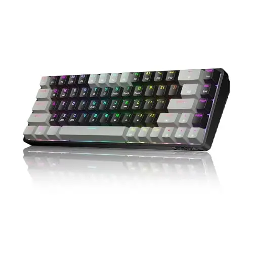 Dierya DK68 Teclado Mecánico Gaming Inalámbrico,60% Layout Compacto 68 Teclas con Triple Modo-Bluetooth/2.4G/Type-C,Red Switch Gamer Mechanical RGB Keyboard para PC/Win/Mac,QWERTY,Griza Nigra-B