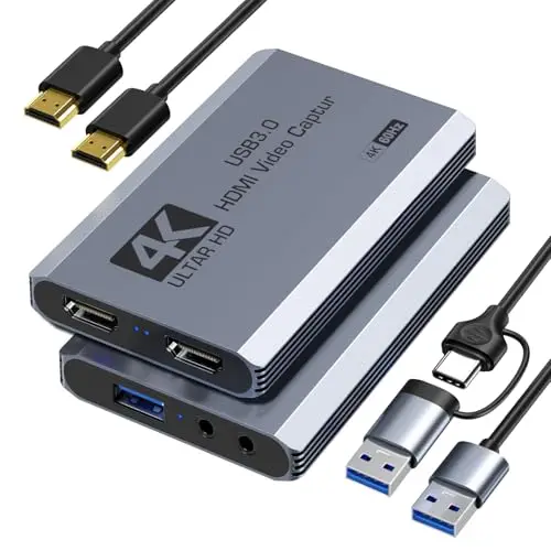 XIIXMASK Tarjeta de captura de video, tarjeta de captura USB 3.0 4K HDMI Loop-Out, 4K 60FPS/1080P 240FPS captura de videojuegos para PS5/cámara/PC/transmisión