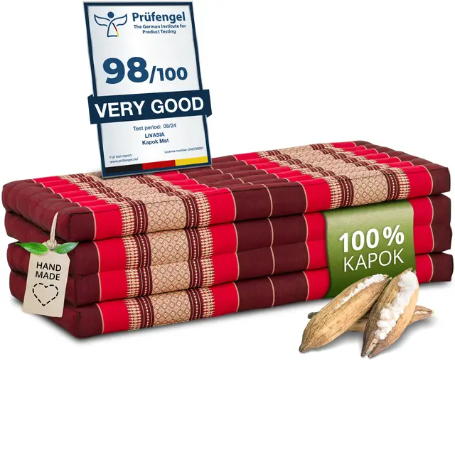 livasia Colchón Plegable sostenible de kapok - 200x110x8cm - Amplio colchón de Invitados, Cama Plegable, Esterilla ecológica de Yoga, Cama Invitados Plegable, Jardín y balcón (Rojo Rubí)