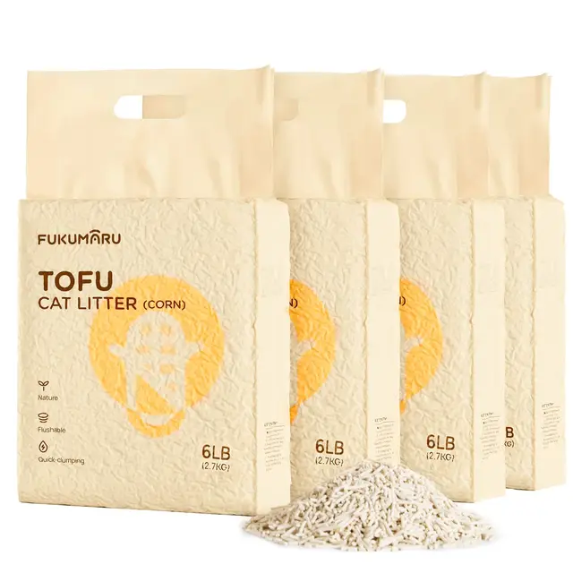 FUKUMARU Arena de Tofu para Gatos 10.8kg - Arena aglomerante para Gatos, Mezcla de pellets de maíz, Libre de Polvo y fácil de aglomerar, Control de olores, se Puede desechar en el Inodoro