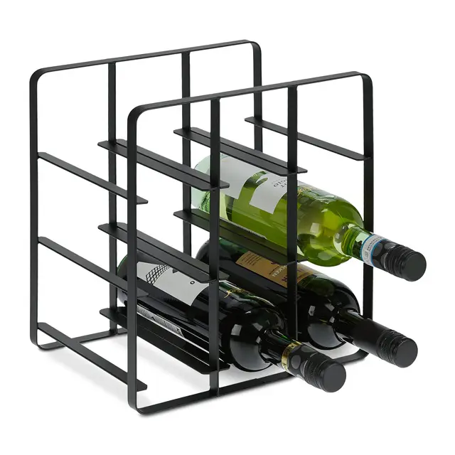 Relaxdays Botellero Vino Metálico, Estantería 9 Botellas, Cuadrado, 30,5 x 27,5 x 20 cm, Cocina, Salón o Bar, Negro
