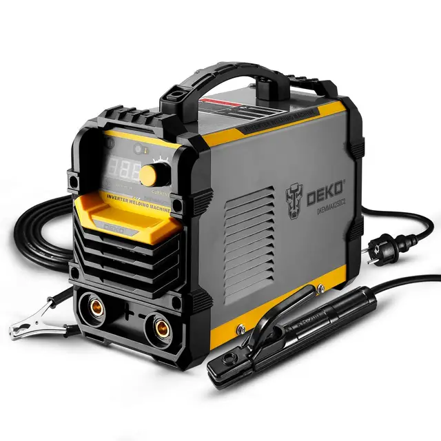 DEKO Soldadora 220V MMA, 250A Soporte de Electrodo para Máquina de Soldar ARC, Pinza de Trabajo, Cable Adaptador de Alimentación de Entrada