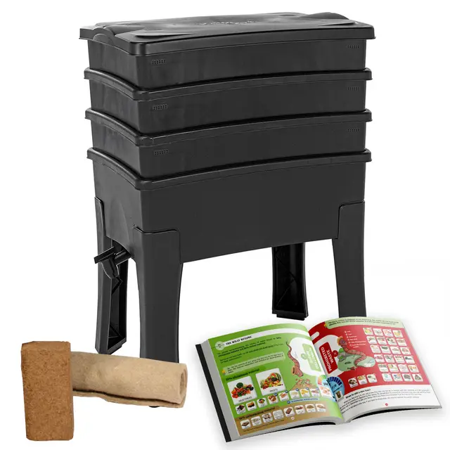 Vermicompostador Worm Café, 3 bandejas I Kit Completo I Grand Capacidad de 96 litros,
