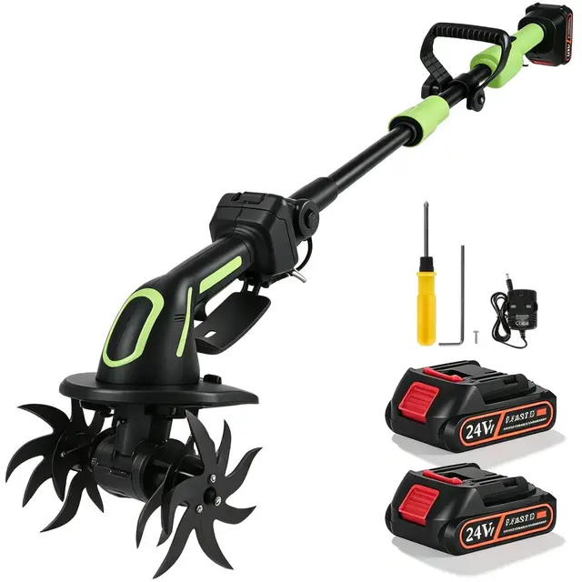 Motoazada Eléctrica, 21V a Batería–Azada Rotativa con 2 Baterías de 3000mAh, 4 Cuchillas Metálicas 65Mn, Ancho/Profundidad de Trabajo 10 cm, 235 RPM–para Escarificar y Airear el Jardín