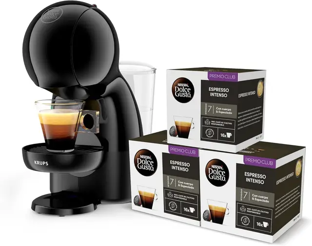 Krups Nescafé Dolce Gusto Piccolo XS, Cafetera de cápsulas de 15 bares, 0,8L capacidad, Espuma Cremosa y Calentamiento Rápido en 40s, Modo eco, Color negro, Incluye 3 packs de café, KP1A3BCAS