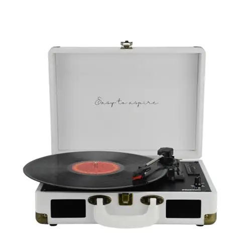 PRIXTON Tocadiscos de Vinilo Vintage VC400, Reproductor de Vinilos y Música por Bluetooth y USB, Digitalización de vinilos, 2 Altavoces Incorporados, Diseño de Maleta, Color Blanco