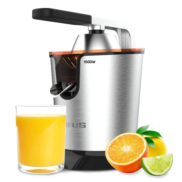 Taurus – Exprimidor Eléctrico de Brazo Easy Press 1000 Legend, 1000W, Vertido Continuo Antigoteo, Cono Todos los Cítricos, Filtro Pulpa Ajustable, Depósito 650ml, Sin BPA, Antideslizante, Lavavajillas