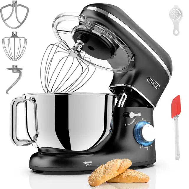 Batidora Amasadora - 2000W - Con Bol 6.2L para Hornear - Amasadora Reposteria Con Batidor, gancho amasador y gancho para mezclar - Incluye y accesorios adicionales - Negro