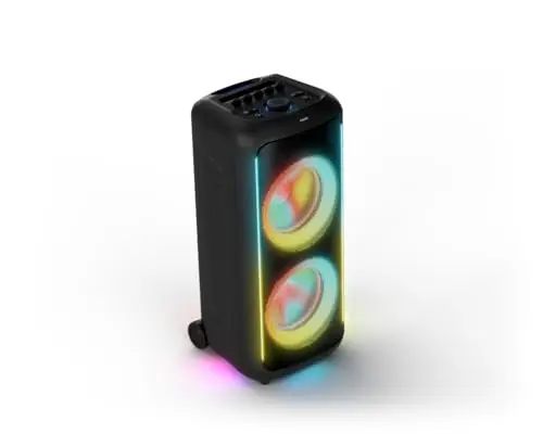 Philips TAX5000E Altavoz Bluetooth para Fiestas 200W Máx., Bass+, Luces, Batería 14H, TWS y Auracast, Entradas Micro/Guitarra, Protección Salpicaduras IPX4, USB, AUX, Control por App, Wheels & Handle