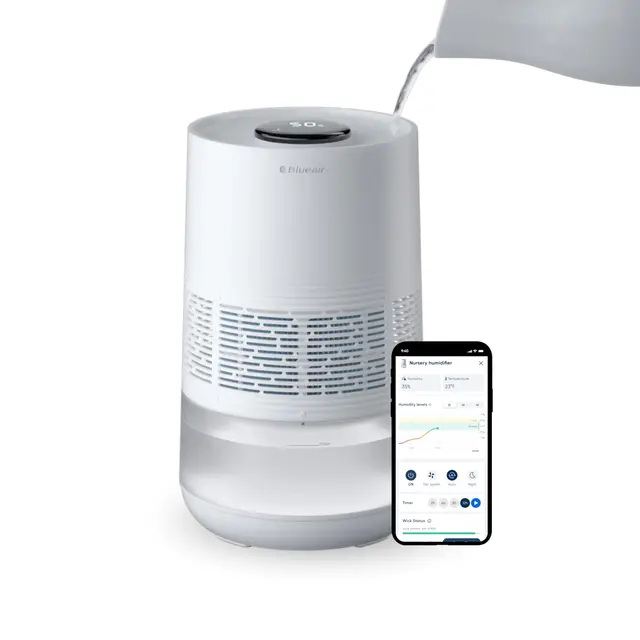 BLUEAIR Humidificador inteligente Premium para habitaciones de hasta 46 m²: depósito de 3,5 l apto para lavavajillas, mejor descanso con tecnología de evaporación, modo automático y nocturno.