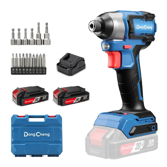 Dong Cheng Atornillador de Impacto Brushless a Batería 18V, 165Nm, Arranque Suave & Modo Autorroscante, 3 Velocidades, LED, 2x 2.0 Ah Batería + Cargador, Juego de Puntas + Dados