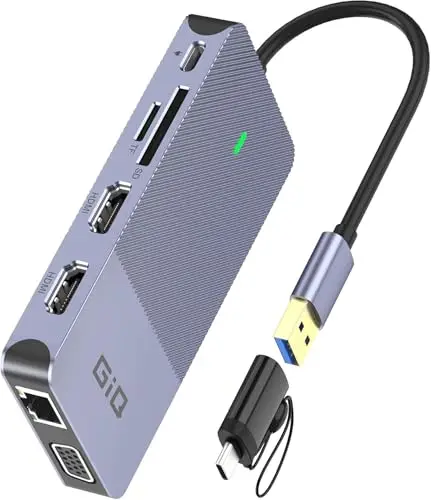 Estación de Acoplamiento USB Giq USB C Hub USB 3.0 a Doble HDMI VGA Adaptador Triple Pantalla USB C estación de Acoplamiento para portátil monitores duales Compatible con MacBook M1 USB Dock-Gris