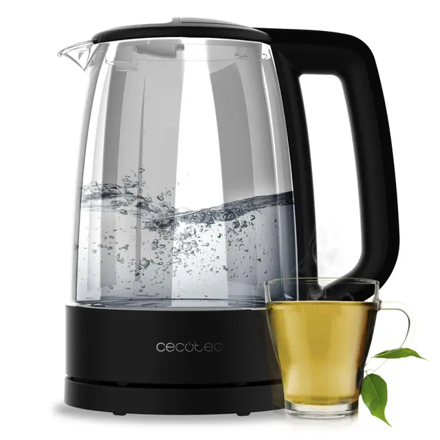 Cecotec Hervidor Eléctrico de Agua de 1,7 L ThermoSense 320 Clear. 2200W, Cuerpo de Vidrio de Borosilicato, Indicador Luminoso, Base con Giro 360º, Sistema de Seguridad