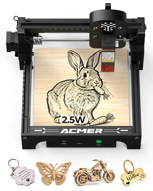Acmer T1 2.5w MáQuina de Grabadora Laser, Mini Cortadora LáSer PortáTil, Laser Engraver de Alta PrecisióN de 0,01 Mm, áRea de Trabajo de 130 X 130 mm, Grabado LáSer para Madera, Cuero, Vidrio, Metal