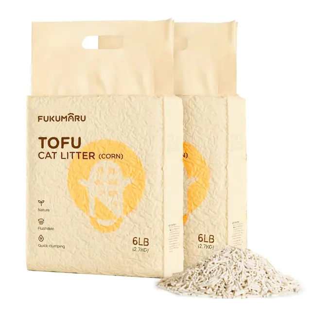 FUKUMARU Arena de Tofu para Gatos 5.4kg - Arena aglomerante para Gatos, Mezcla de pellets de maíz, Libre de Polvo y fácil de aglomerar, Control de olores, se Puede desechar en el Inodoro