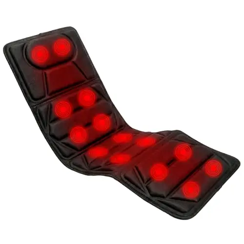 Esterilla de Masaje Corporal con Calor y Vibración, Colchoneta de Masaje, Masajeador Cervical, Funda de Asiento de Masaje con 5 Modos de Vibración, 10 Motores y 4 Zonas de Masaje