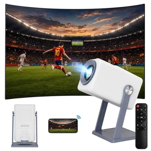 Mini Proyector Portátil con Android 11, Proyector 4K Soporte y 1080P Nativo, WiFi 6 y Bluetooth 5.0, Rotación 360°, Cine en Casa, Exteriores y Fútbol en Vivo (40-150")