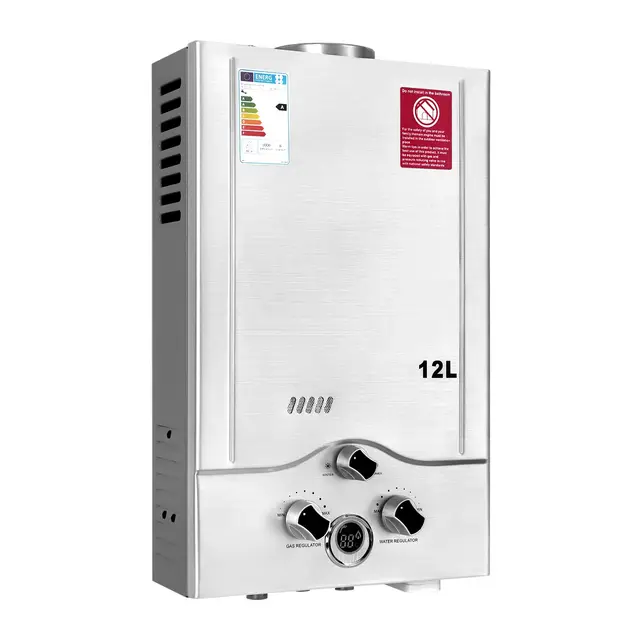 Calentador de Agua a Gas 12LPM,Calentador de Agua GLP de 24KW con Presión de Agua de Arranque Súper Baja de 0,2 bar,Operado con Butano y Propano