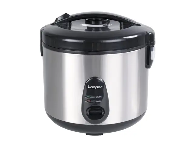 BEPER P101VAP002 Olla arrocera eléctrica con función de conservación del calor, capacidad de 625 g, revestimiento antiadherente, tapa con junta de silicona y bandeja para cocinar al vapor.
