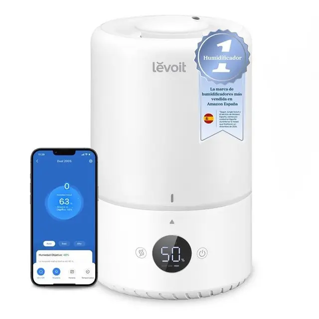 LEVOIT Humidificador Inteligente de Niebla Fría para Habitación y Bebé con Sensor, Control por APP y Voz, Difusor Aceites Esenciales, Temporizador a Cuarto,<28dB, 3L Top-Fill, Blanco