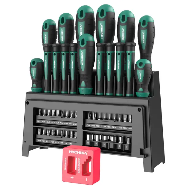 HYCHIKA Juego Destornilladores, 51PZS Kit Destornilladores Incluye Soporte de Almacenamiento, Aplicable a DIY, Muebles de Montaje, Mantenimiento Familiar, Uso del Taller