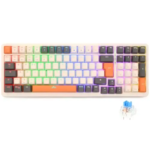Rii RK909 Teclado 96% Gaming Mecánico, 3 Modos de Conectividad, Retroiluminación LED, Layout Español (Interruptores Azules)